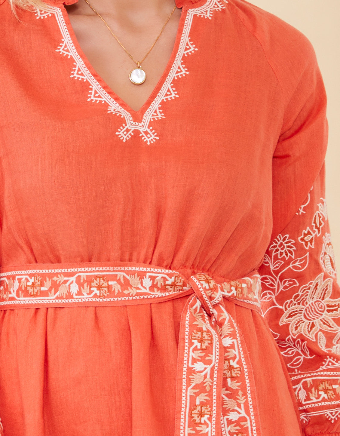  Sunita Linen Dress Callawassie Coral Embroidery