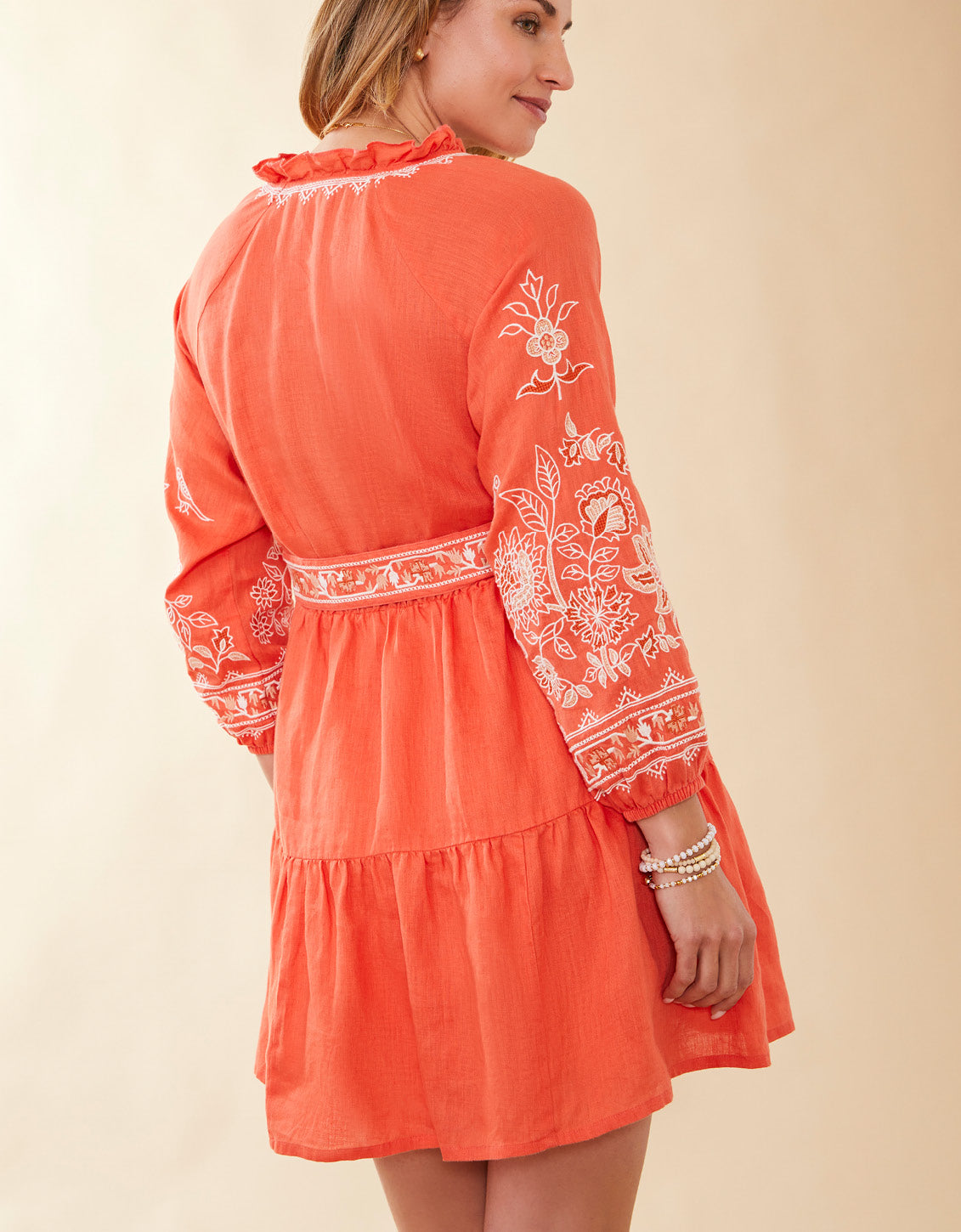  Sunita Linen Dress Callawassie Coral Embroidery