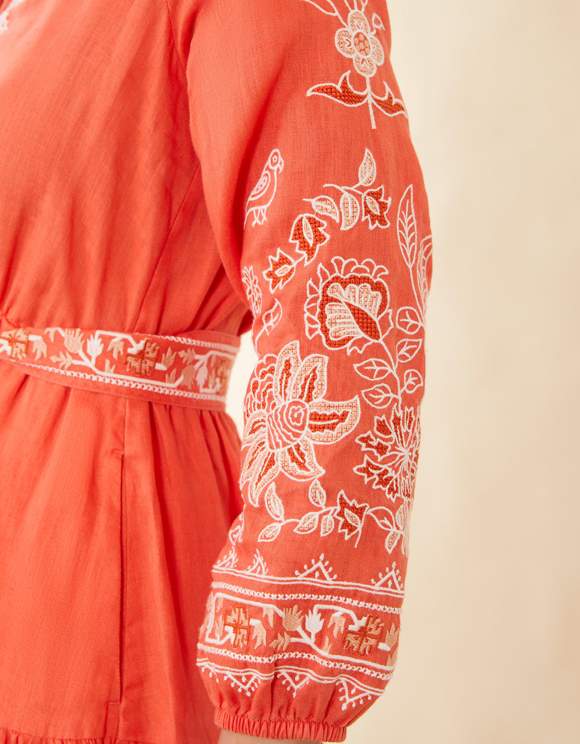  Sunita Linen Dress Callawassie Coral Embroidery