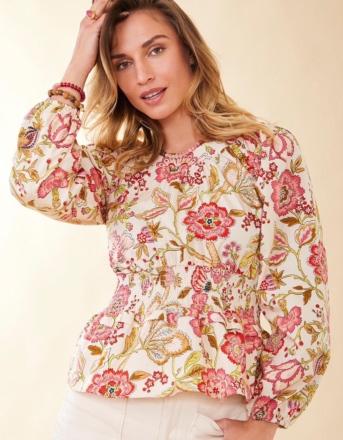  June Peplum Blouse Callawassie Jacobean