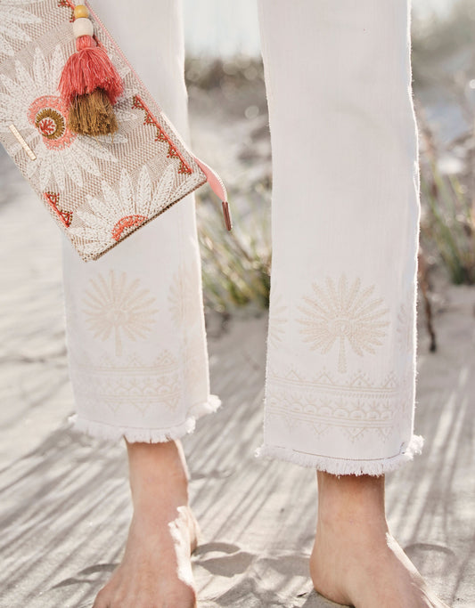  Ellington Kick Flare Jean Pearl White Embroidery