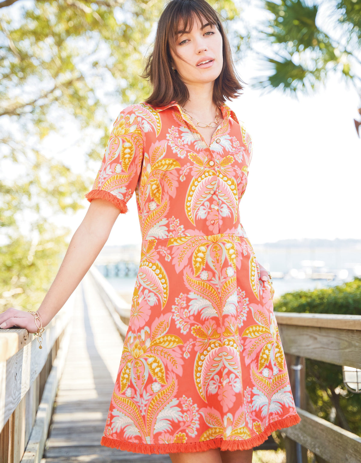  Ezra Shirt Dress River Club Damask Red