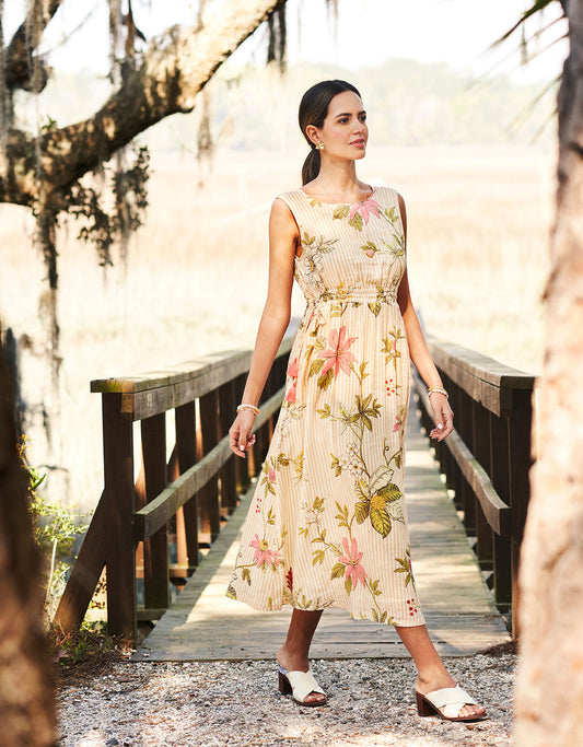  Finley Midi Dress Sugar Mill Floral Vine Stripe