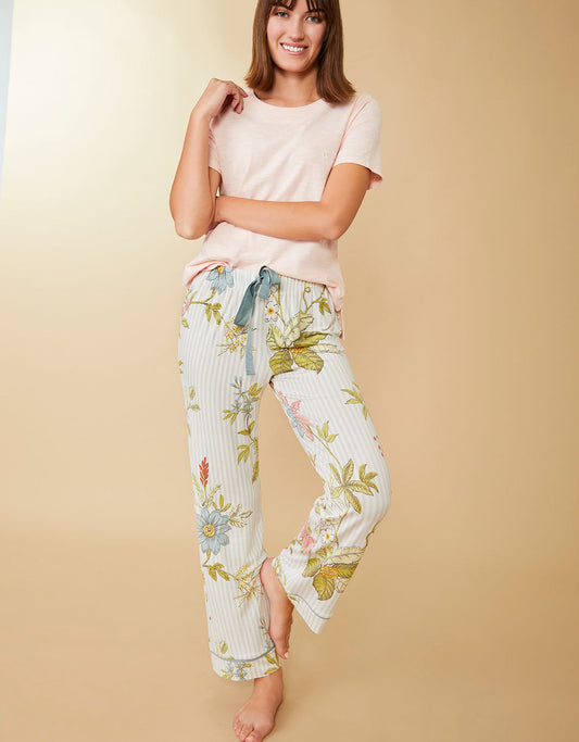  Pajama Pant Floral Vine Stripe Blue