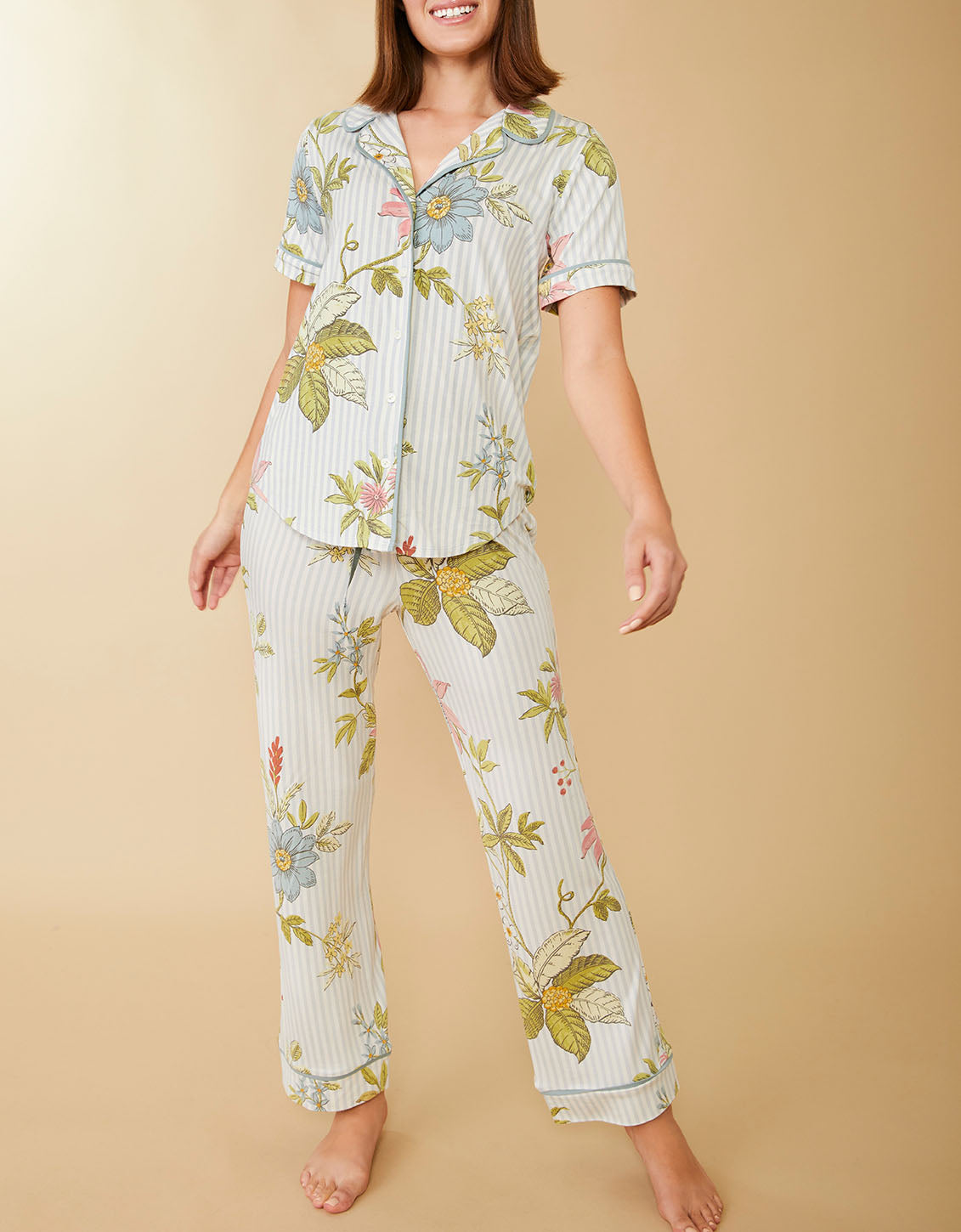  Pajama Pant Floral Vine Stripe Blue