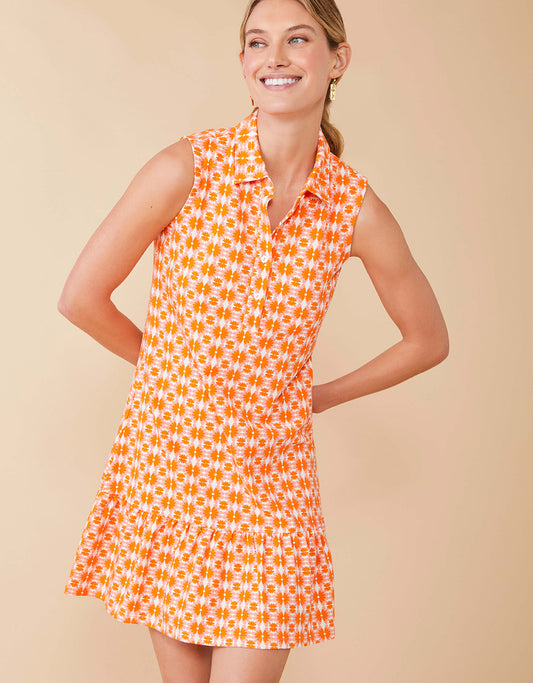  Joelle Sleeveless Polo Dress Marsh Hens Geo Pink Orange