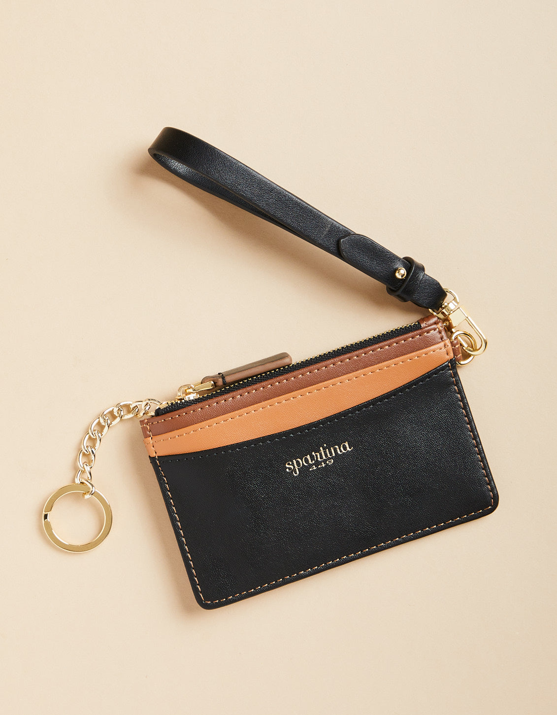  Slim Card Coinpurse Black Brown Color Block