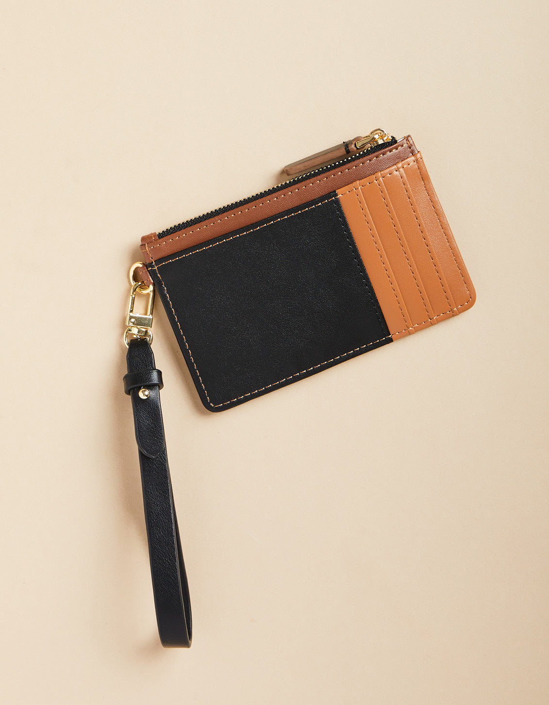  Slim Card Coinpurse Black Brown Color Block
