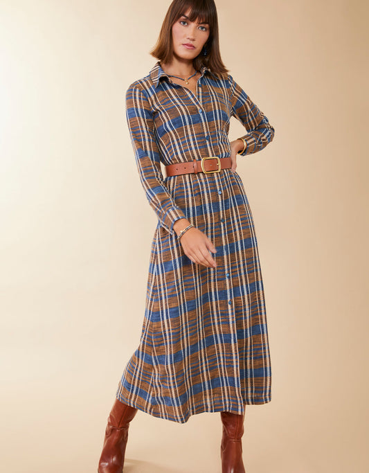  Tillie Midi Shirt Dress Kalalanta Plaid Navy