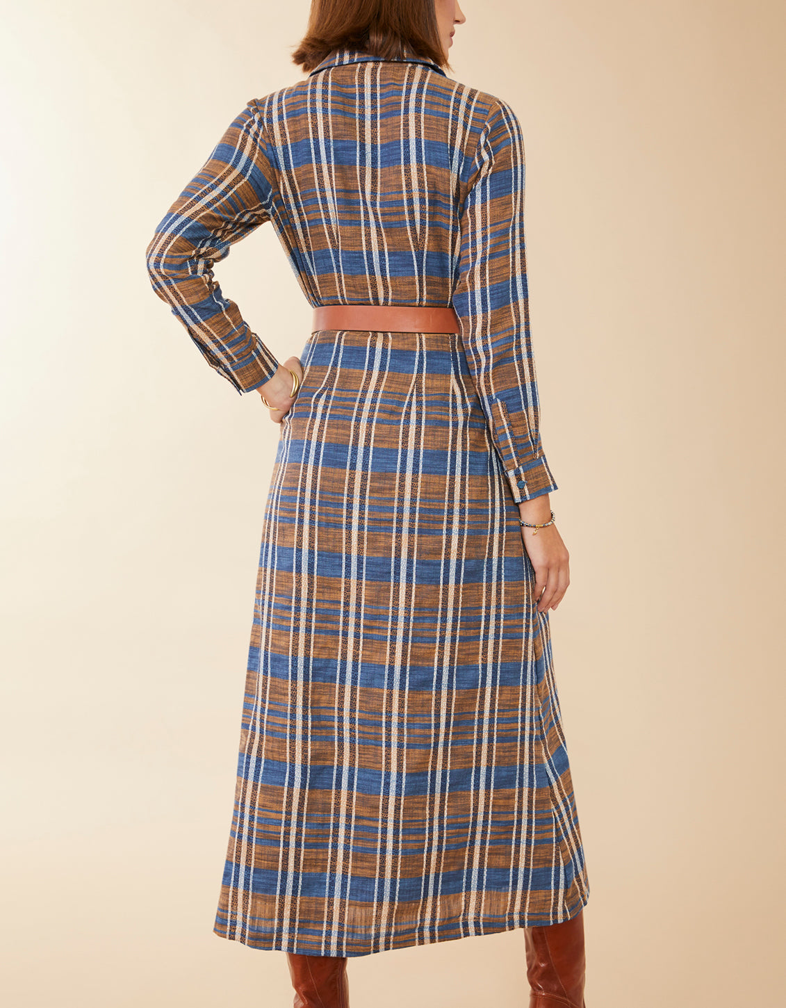  Tillie Midi Shirt Dress Kalalanta Plaid Navy