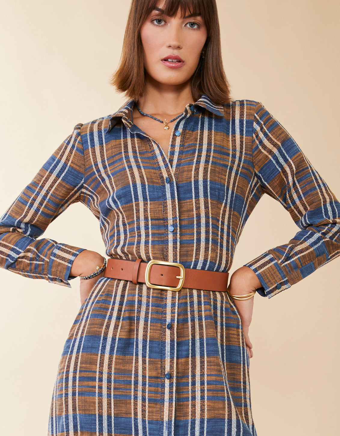  Tillie Midi Shirt Dress Kalalanta Plaid Navy