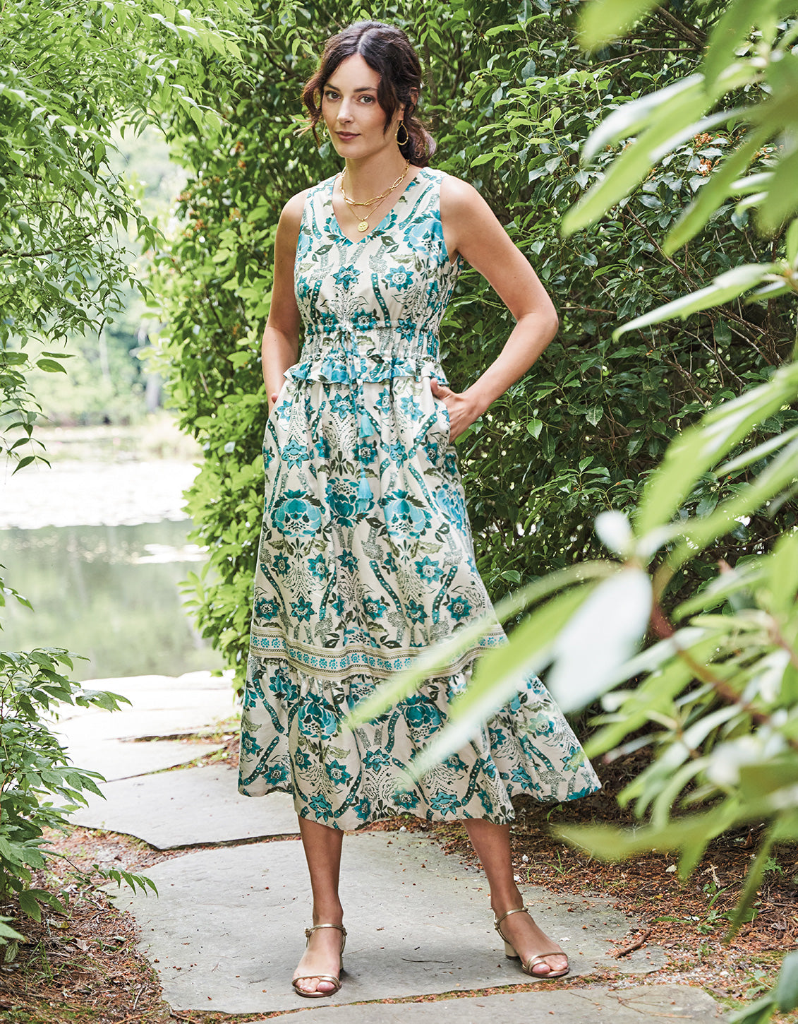  Justine Midi Dress Mystic Moss Stencil Blue