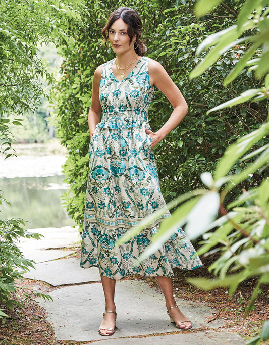  Justine Midi Dress Mystic Moss Stencil Blue