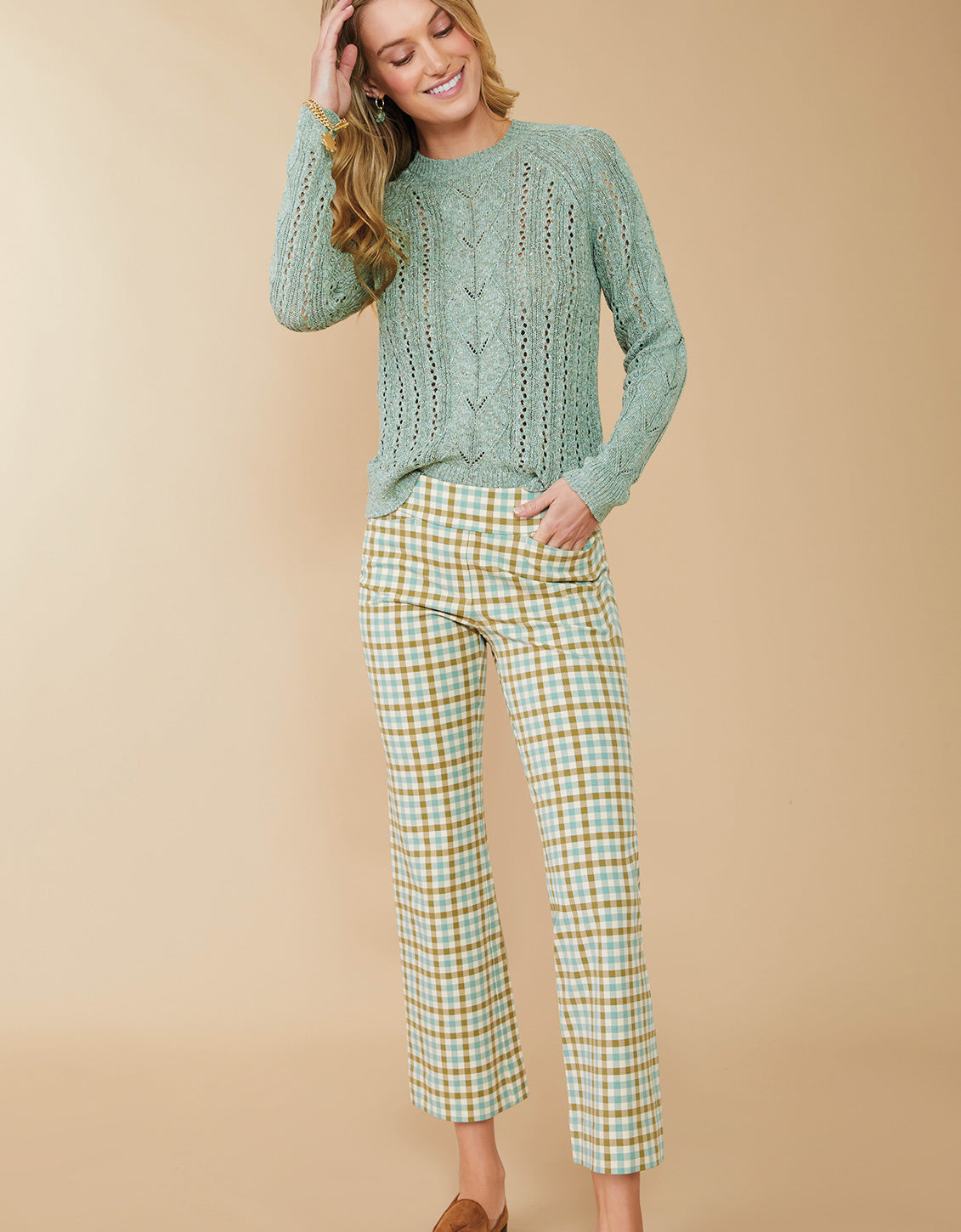  Maren Kick Flare Pant Mystic Moss Check