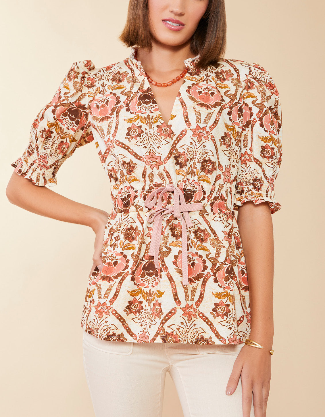  Tatum Blouse Mystic Moss Stencil Coral