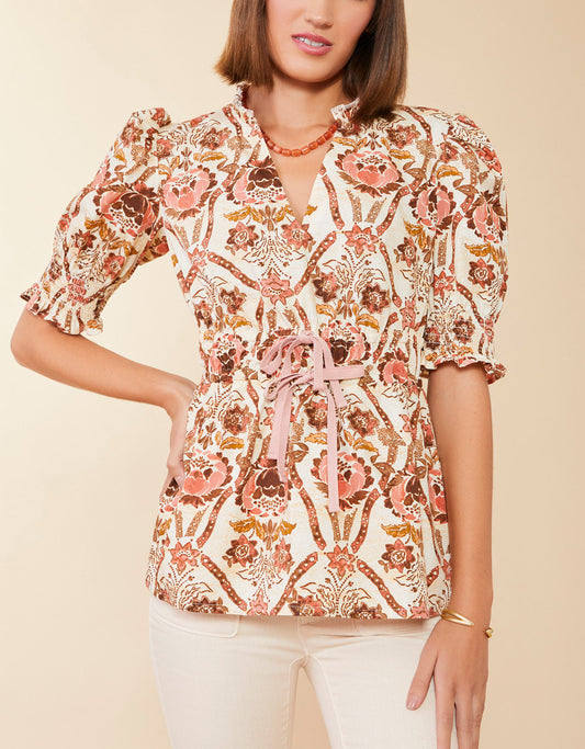  Tatum Blouse Mystic Moss Stencil Coral