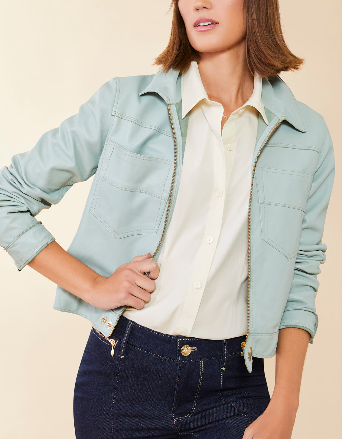  Hayden Burnished Leather Jacket Spartina Sea Foam
