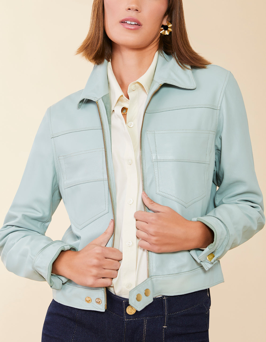  Hayden Burnished Leather Jacket Spartina Sea Foam