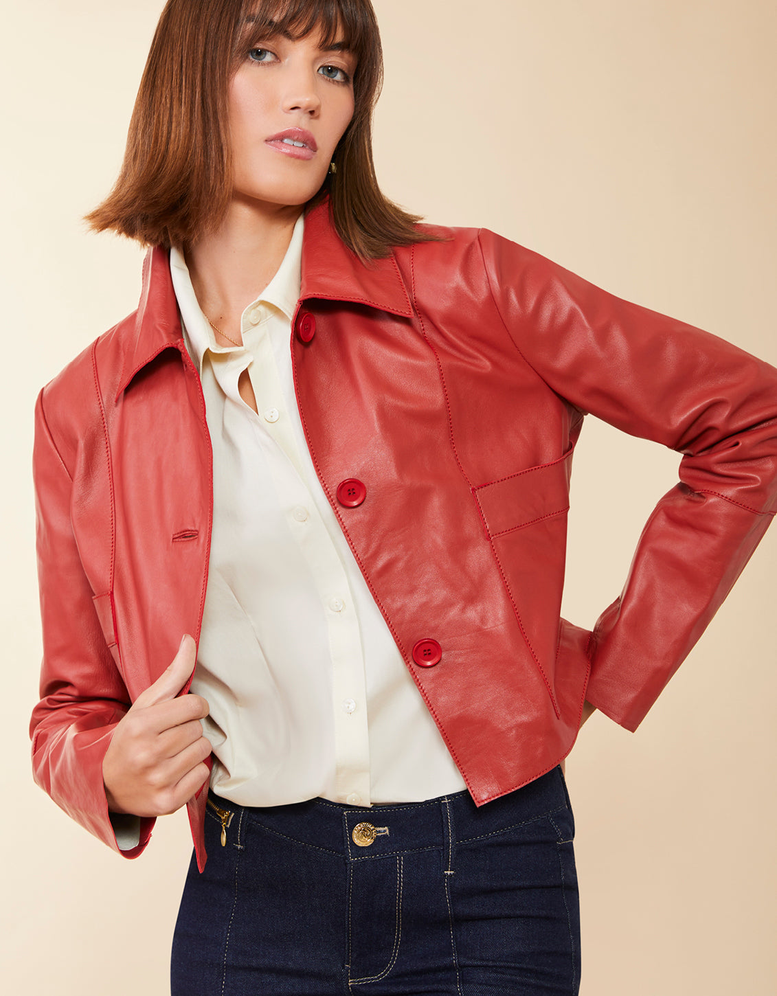  Penelope Leather Jacket Chili Red