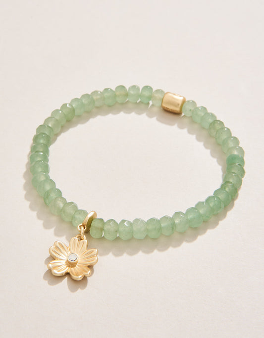  Stone Charm Stretch Bracelet 6mm Frosty Green/Flower